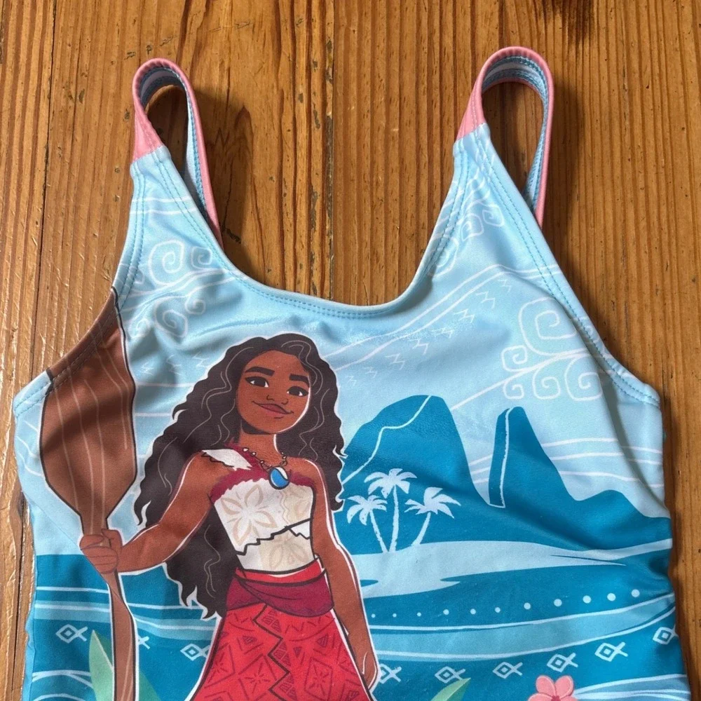 Disney Moana 2 One Piece Swimsuit Kids Blue‎ Tropical Graphic SIZE 6/6X
